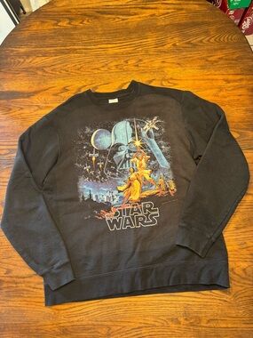 Star Wars Men's Black Crewneck Sweatshirt with Multicolor Retro Graphic
